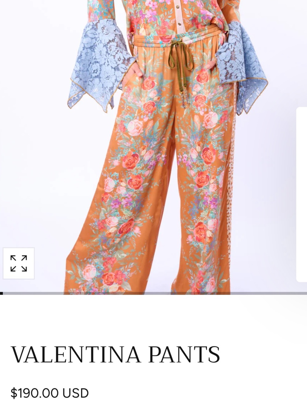 NWT Aratta Silent Journey Copper Floral Drawstring Wide Leg Pants
